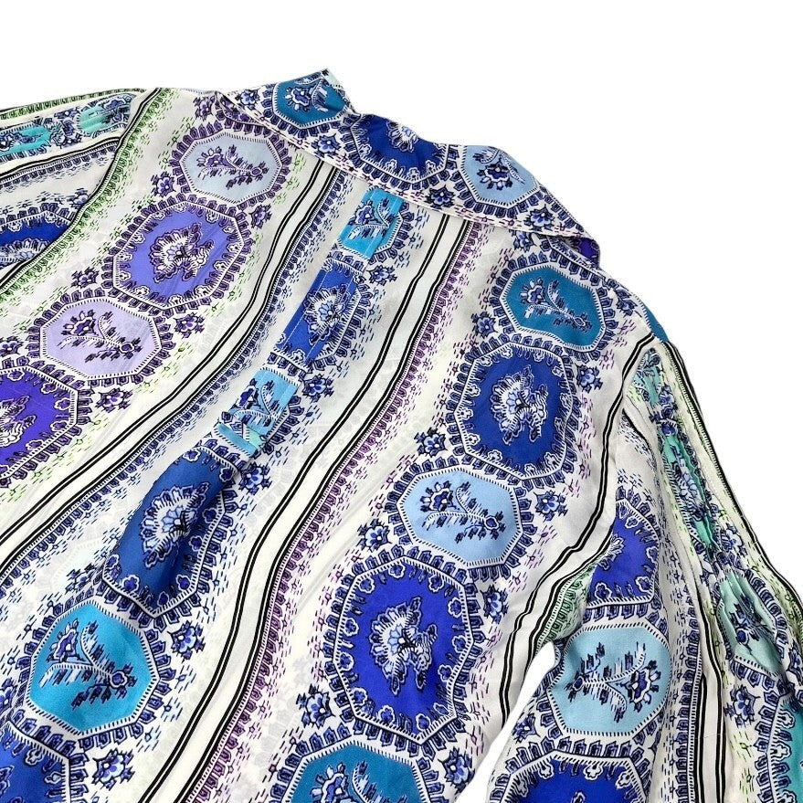 Roberto Cavalli Vintage Shirt Top #38 Rhinestone Button Blue Purple Silk RankAB