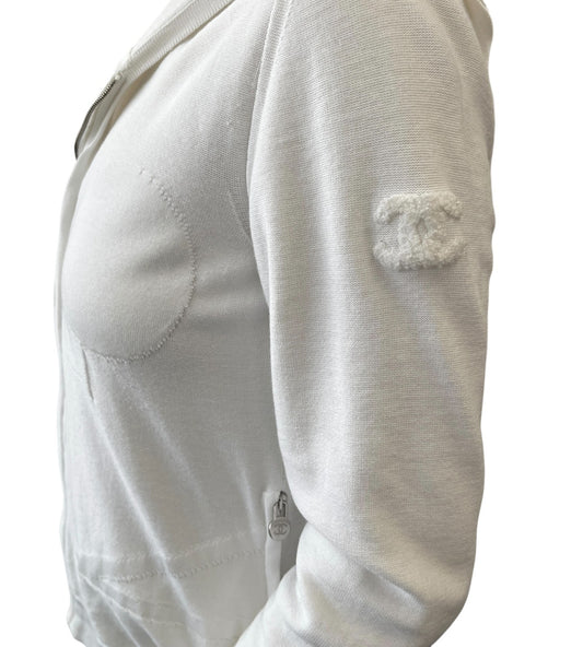 CHANEL Vintage P46188 CC Logo Zipped Hoodie Jacket Top #36 White Silver Cotton