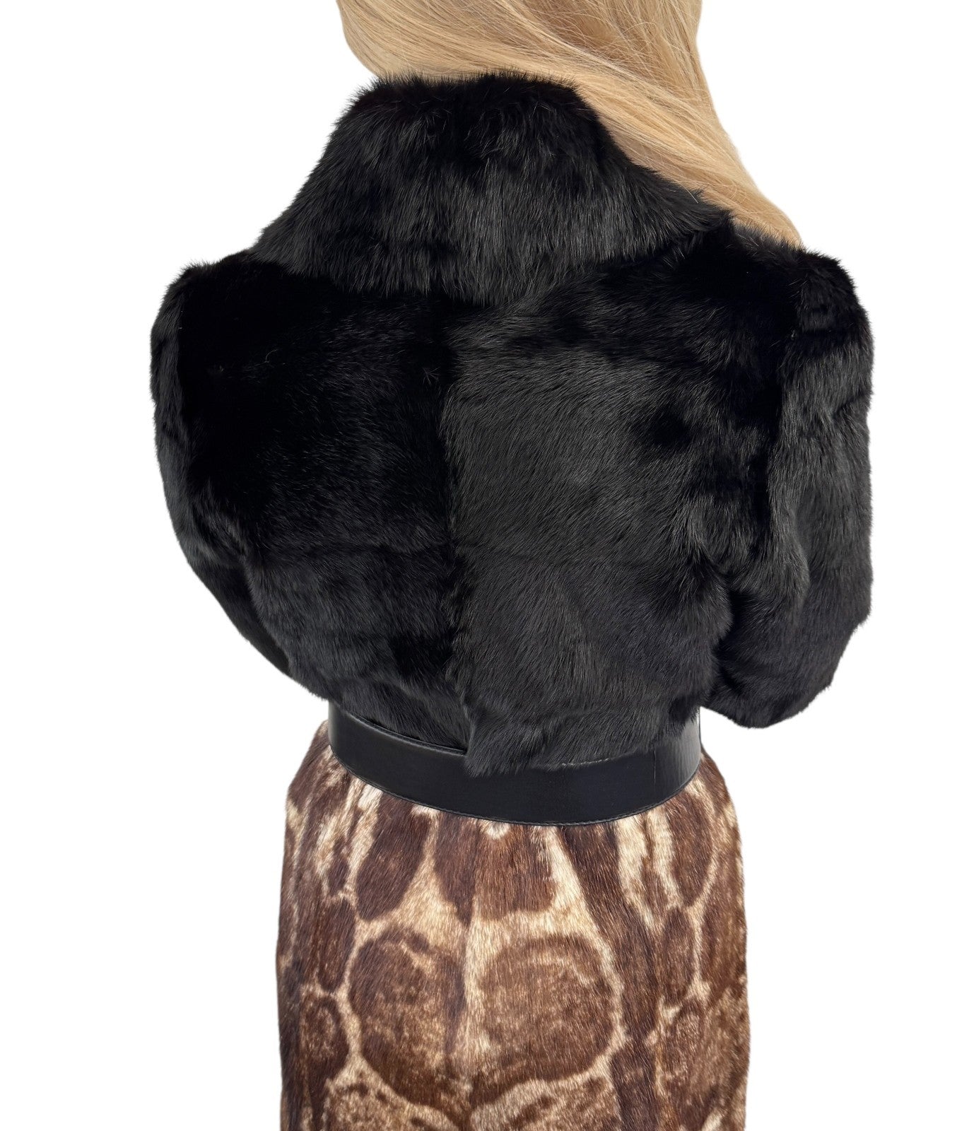 GUCCI Vintage Logo Belted Fur Leopard Long Coat Jacket #40 Black Brown Leather