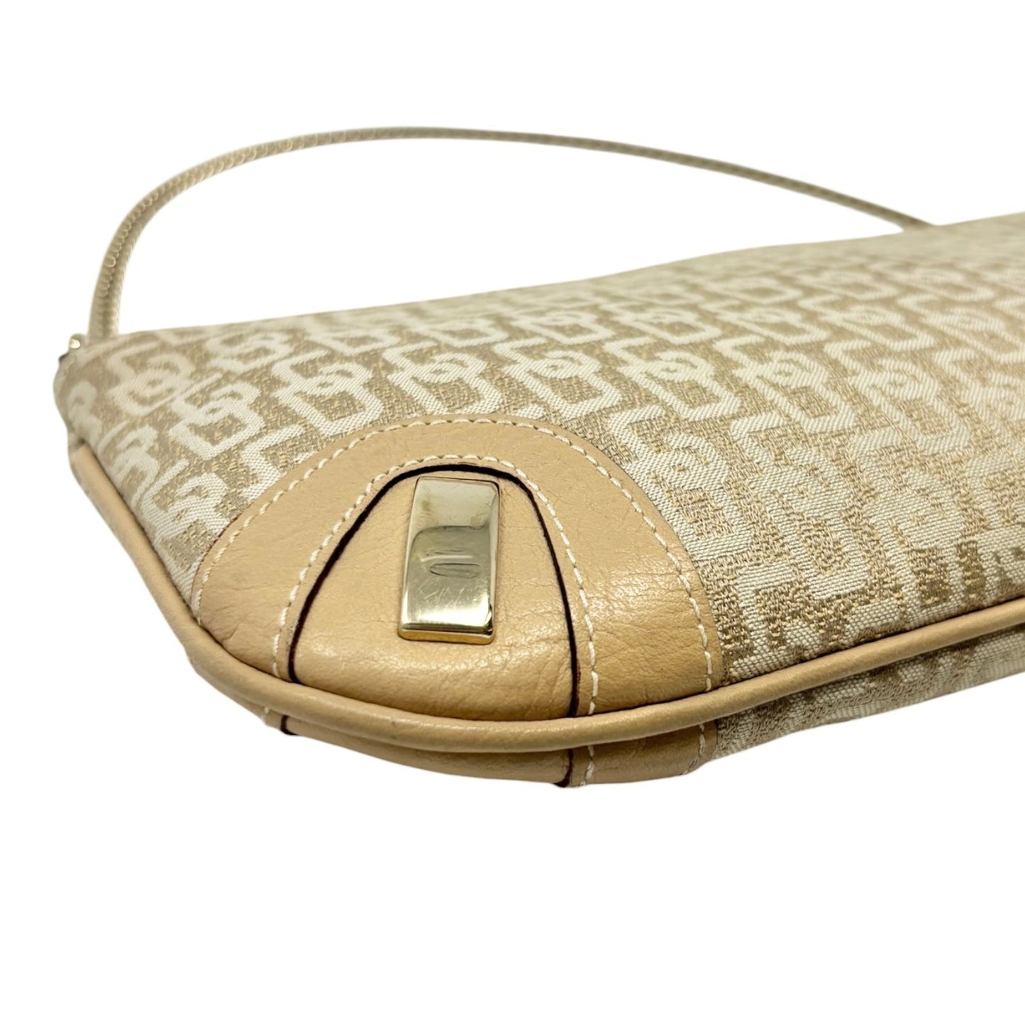 DOLCE&GABBANA Vintage DG Logo Chain Shoulder Bag Beige Gold Canvas 902060