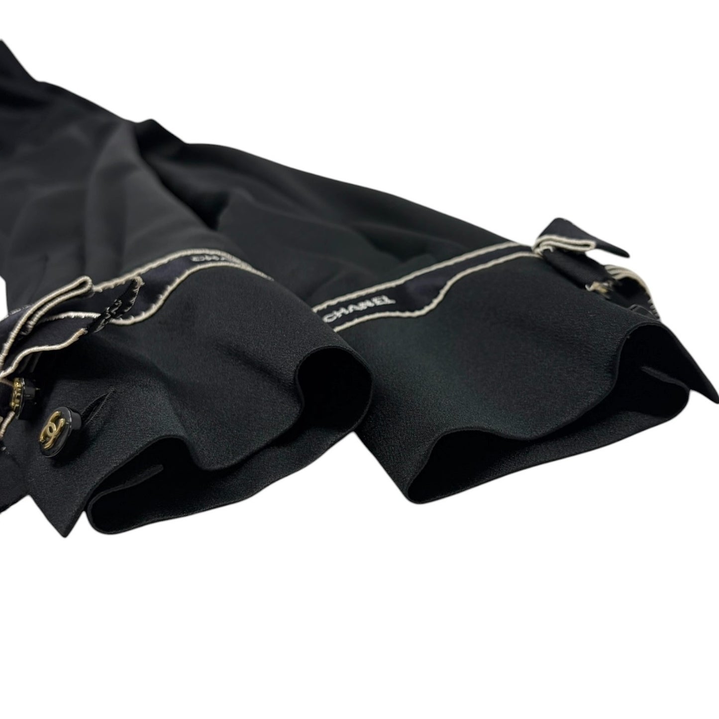 CHANEL Vintage 94A CC Logo Button Up Blouse Silk Shirt #36 Ribbon Black