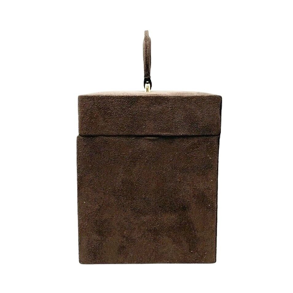 Yves Saint Laurent Vintage YSL Logo Vanity Cosmetic Bag Brown Suede RankAB