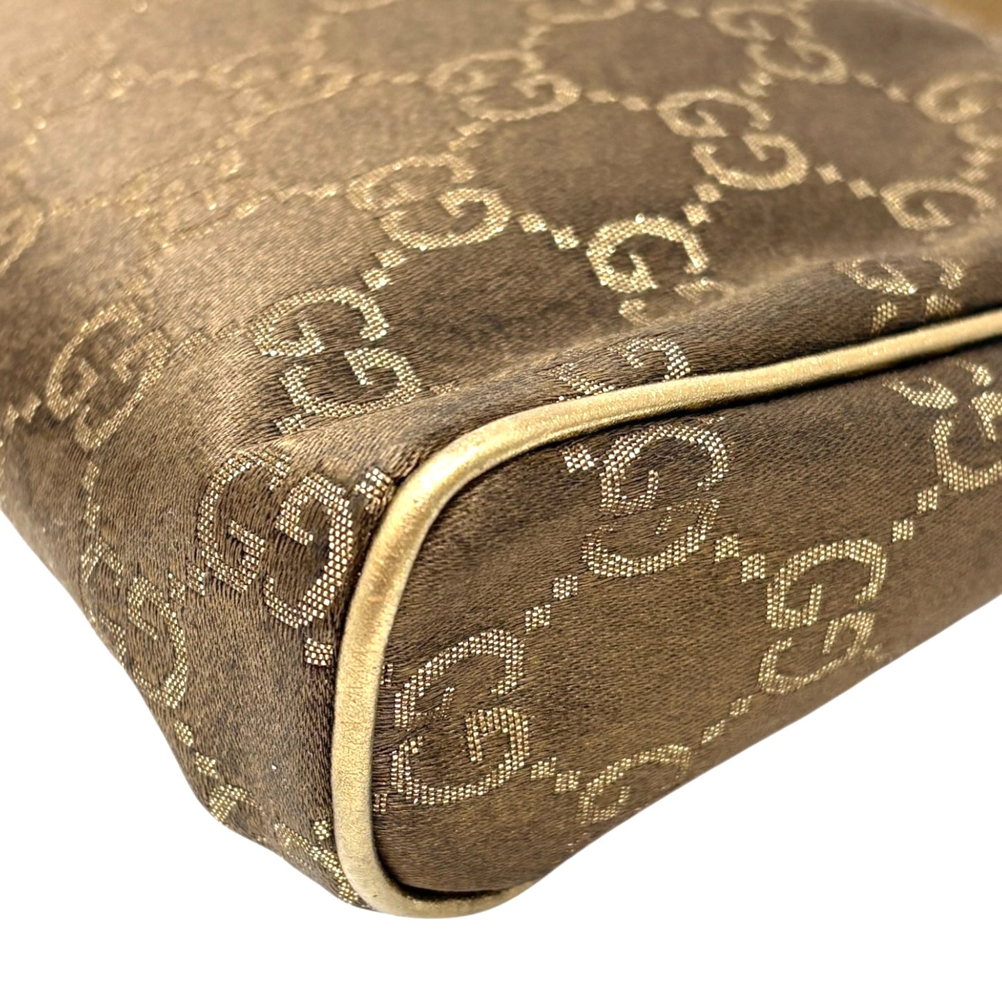 GUCCI Vintage GG Monogram Abbey Mini Shoulder Bag Pochette Gold Brown Canvas