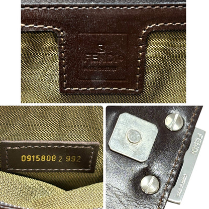 Fendi Vintage Zucca Canvas Tote Shoulder Bag Brown FF Logo Monogram Leather