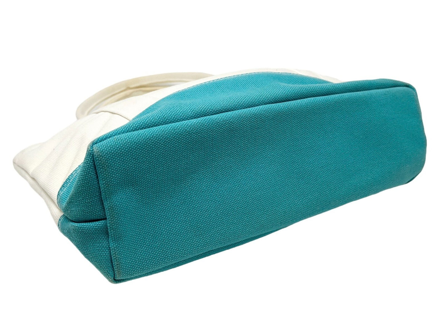 Courreges Vintage Logo Tote Bag Pocket Zip White Light Blue Cotton Rank AB