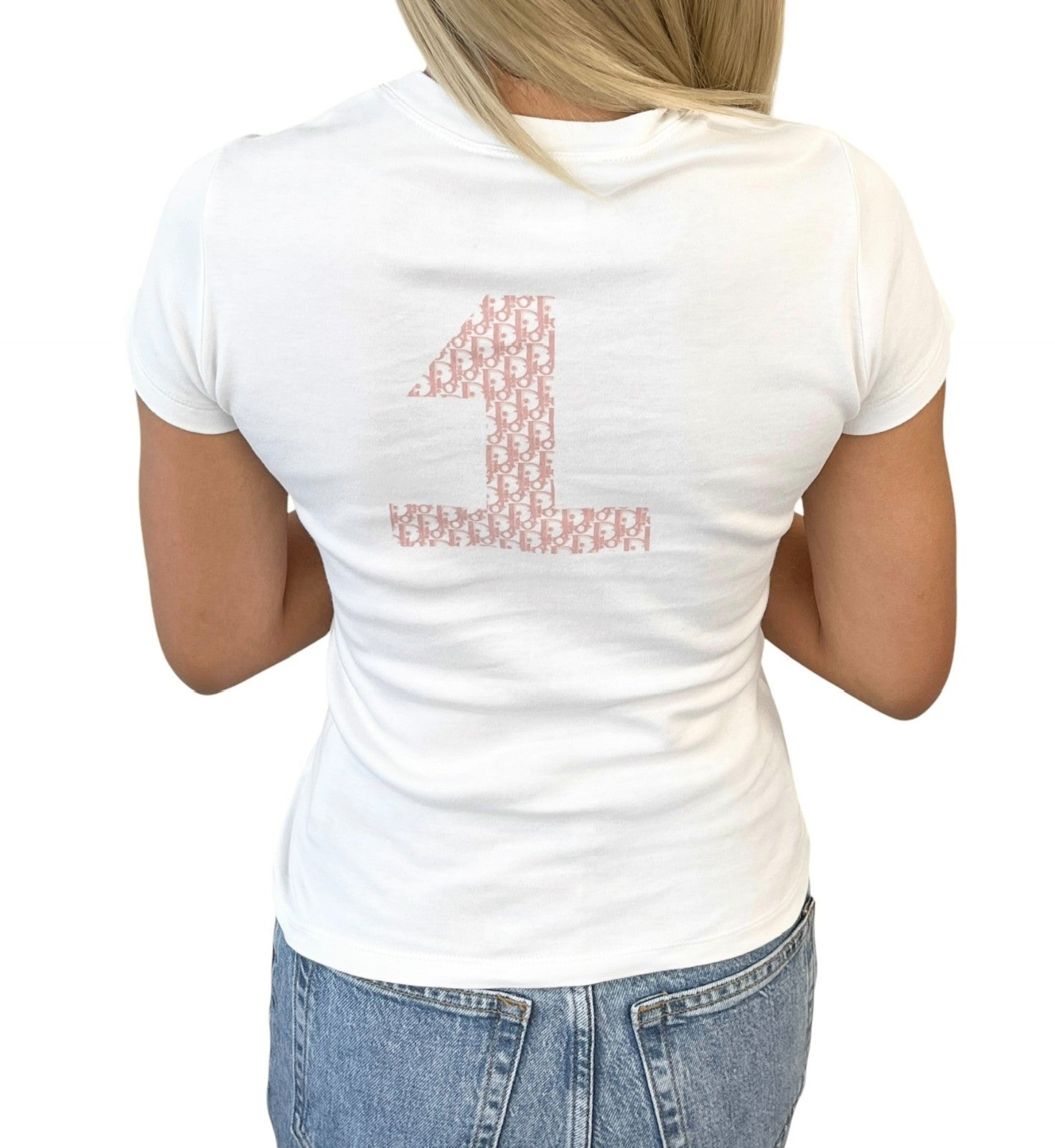 Christian Dior Vintage 2004 J'ADORE Logo T-shirt Top #38 White Pink Cotton