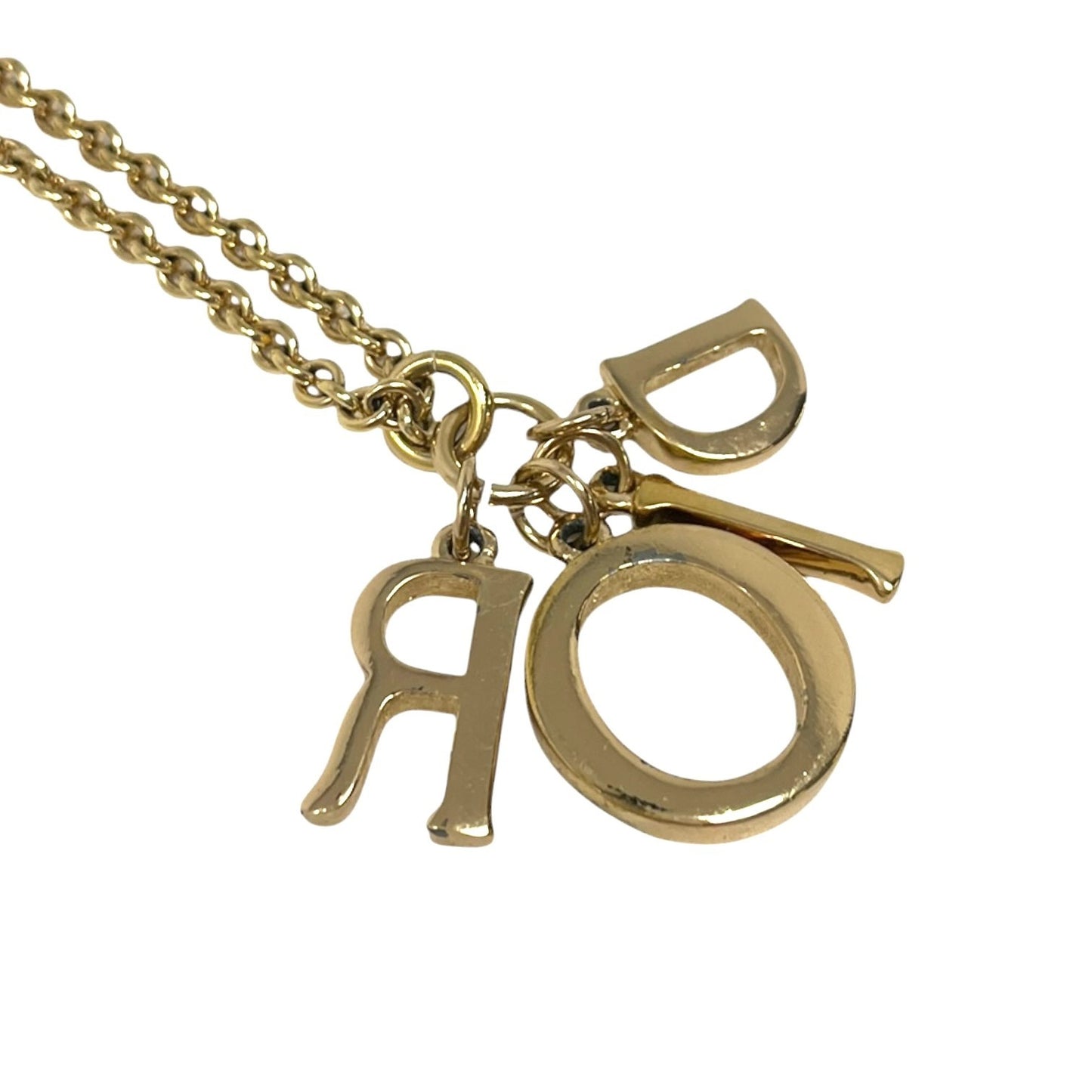 Christian Dior Vintage CD Logo Rhinestone Pendant Necklace Gold Metal 901973