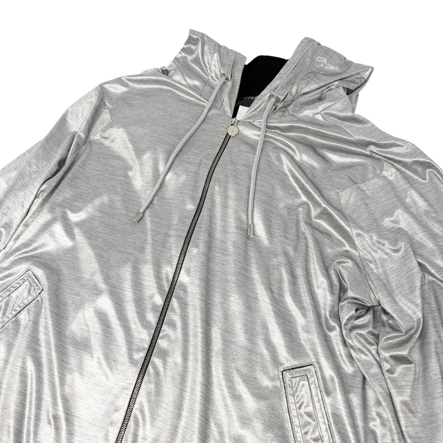 CHANEL Vintage P43484 Big CC Logo Zip Hoodie Jacket  #42 Silver Black 901958