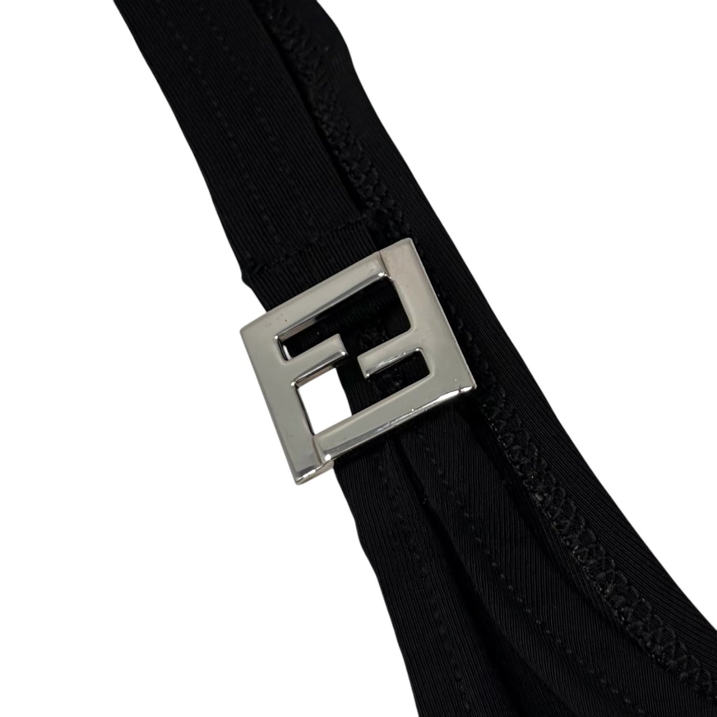 FENDI Vintage FF Logo Sleeveless Dress One-piece #42 Black Silver Nylon 901809