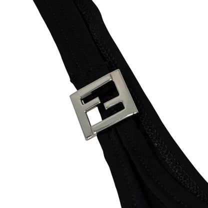 FENDI Vintage FF Logo Sleeveless Dress One-piece #42 Black Silver Nylon 901809