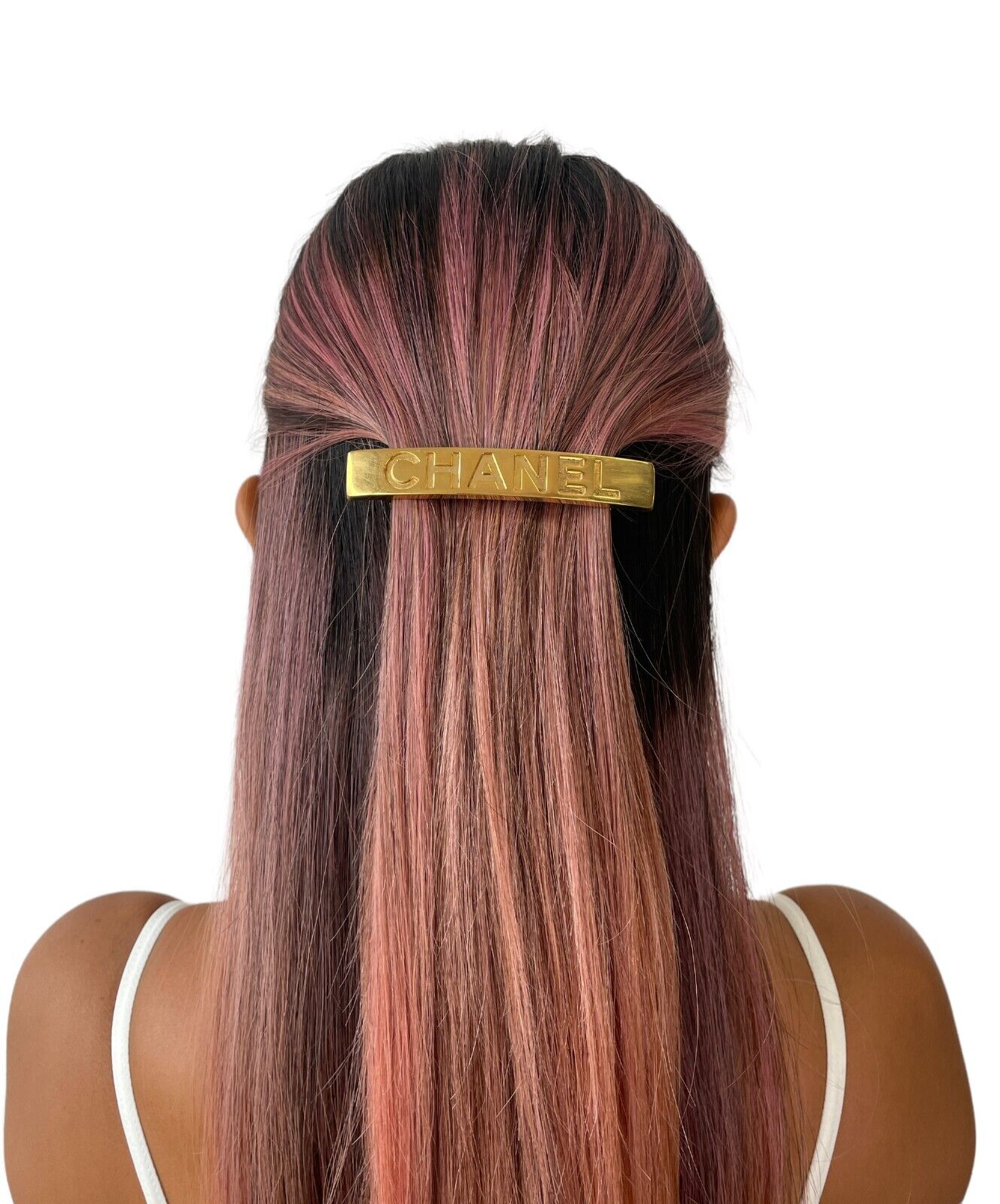 CHANEL Vintage 97A CC Mark Logo Gold Medium Barrette Hair Accessory Metal