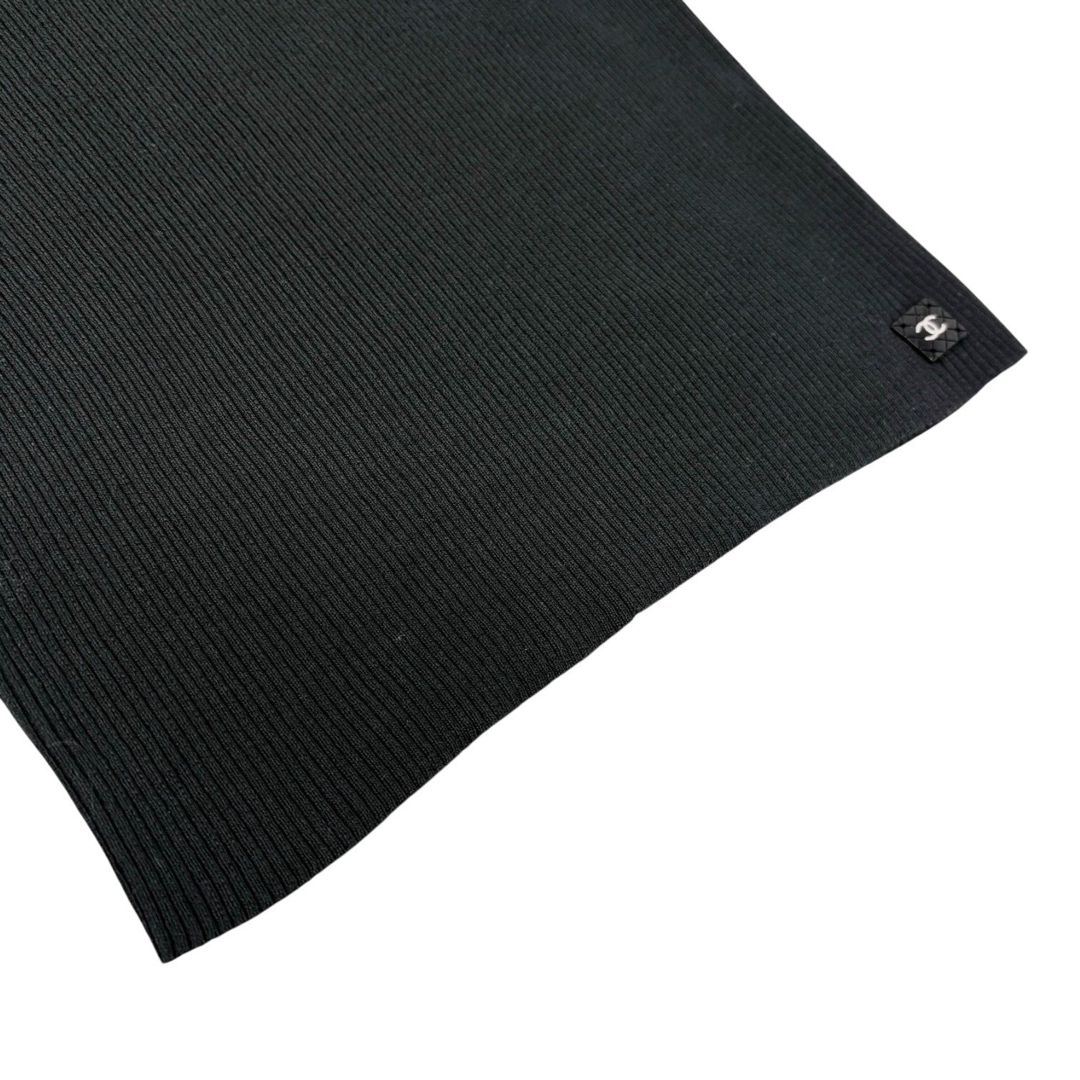 CHANEL Vintage 02C CC Logo Ribbed Camisole Top #42 Black Cotton Sleeveless