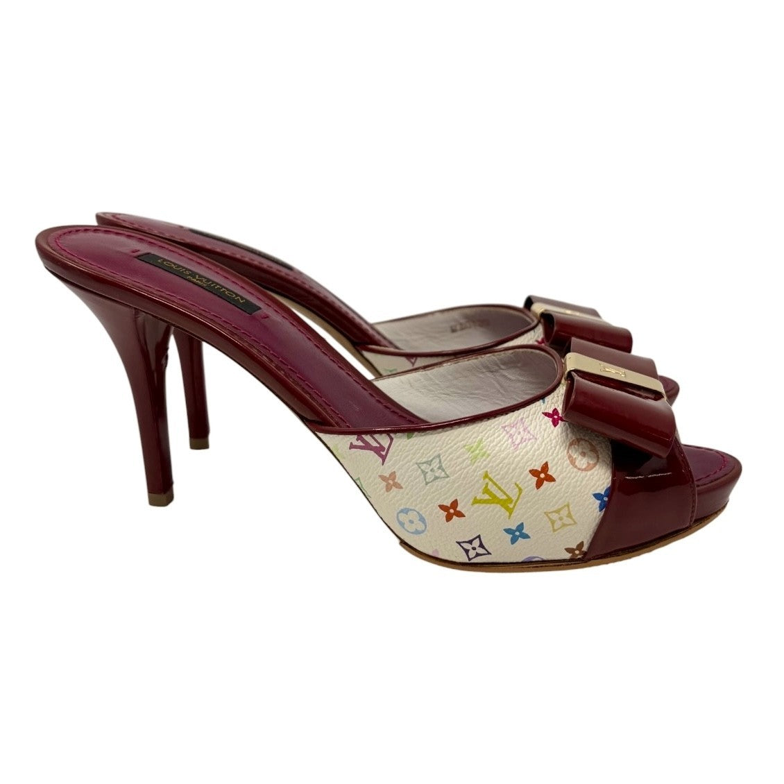 LOUIS VUITTON Vintage Monogram Multicolor Sandals Heels #39 Red 902565