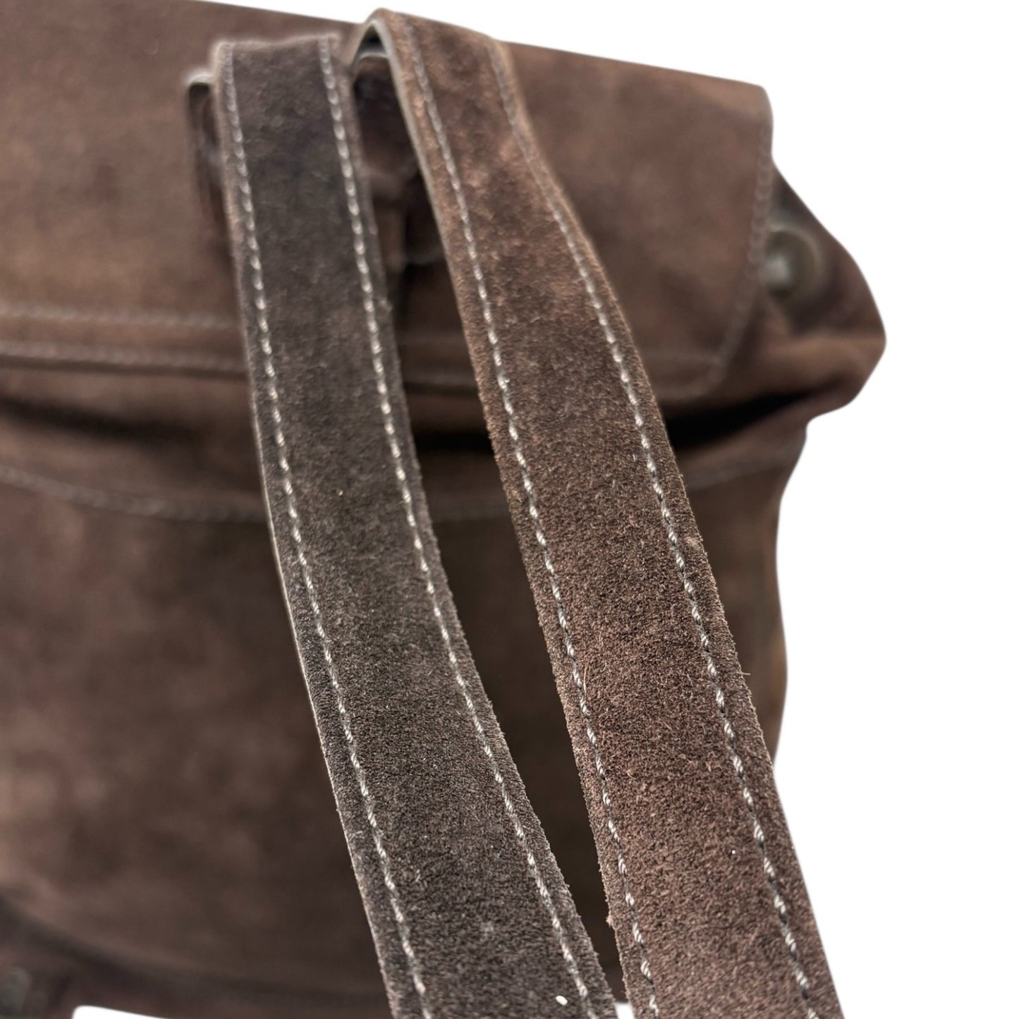 CHANEL Vintage CC Logo Suede Drawstring Flap Backpack Bag Stitch Brown Gold