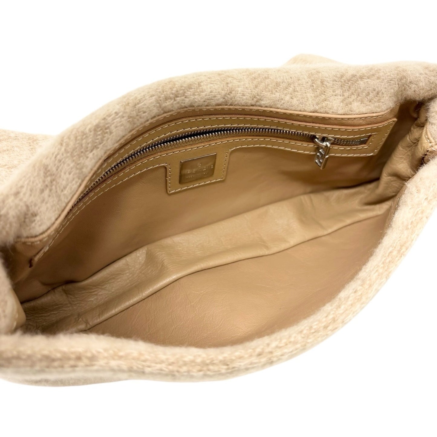 FENDI Vintage Zucca Monogram Wool Knit Mamma Baguette Shoulder Bag Beige