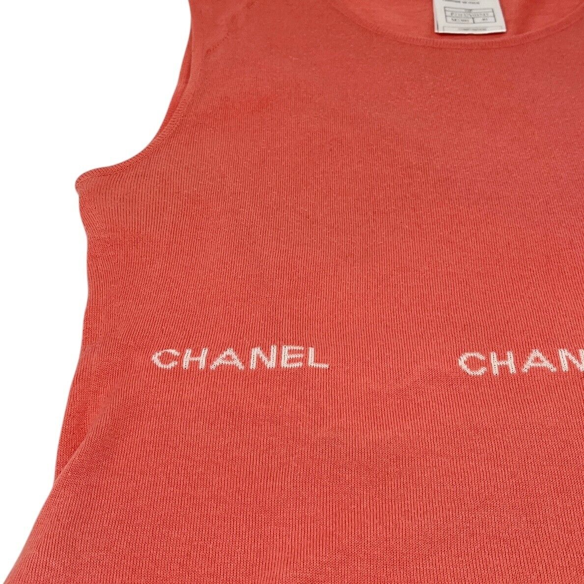 CHANEL Vintage 04P CC Logo Knit Tank Top #40 Sleeveless Top Orange Cotton