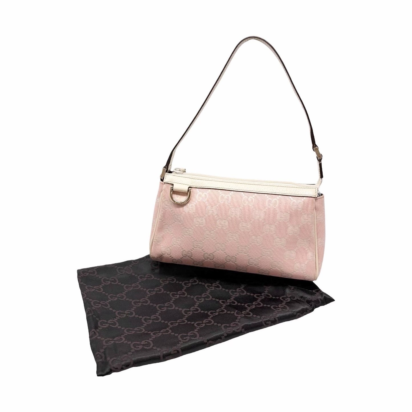 GUCCI Vintage GG Monogram Logo Abbey Shoulder Bag Pink Gold Canvas 902056