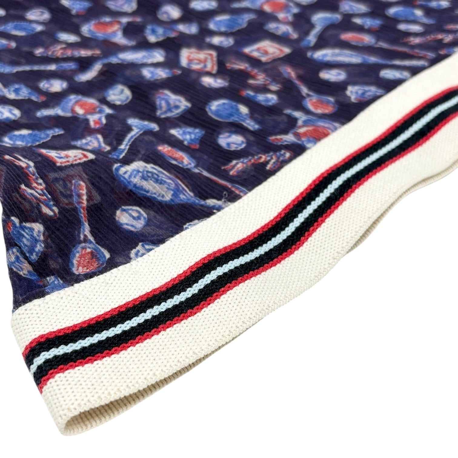 CHANEL Sport Vintage 06P Polo Shirt Top #34 Blue White Silk V-Neck Tennis