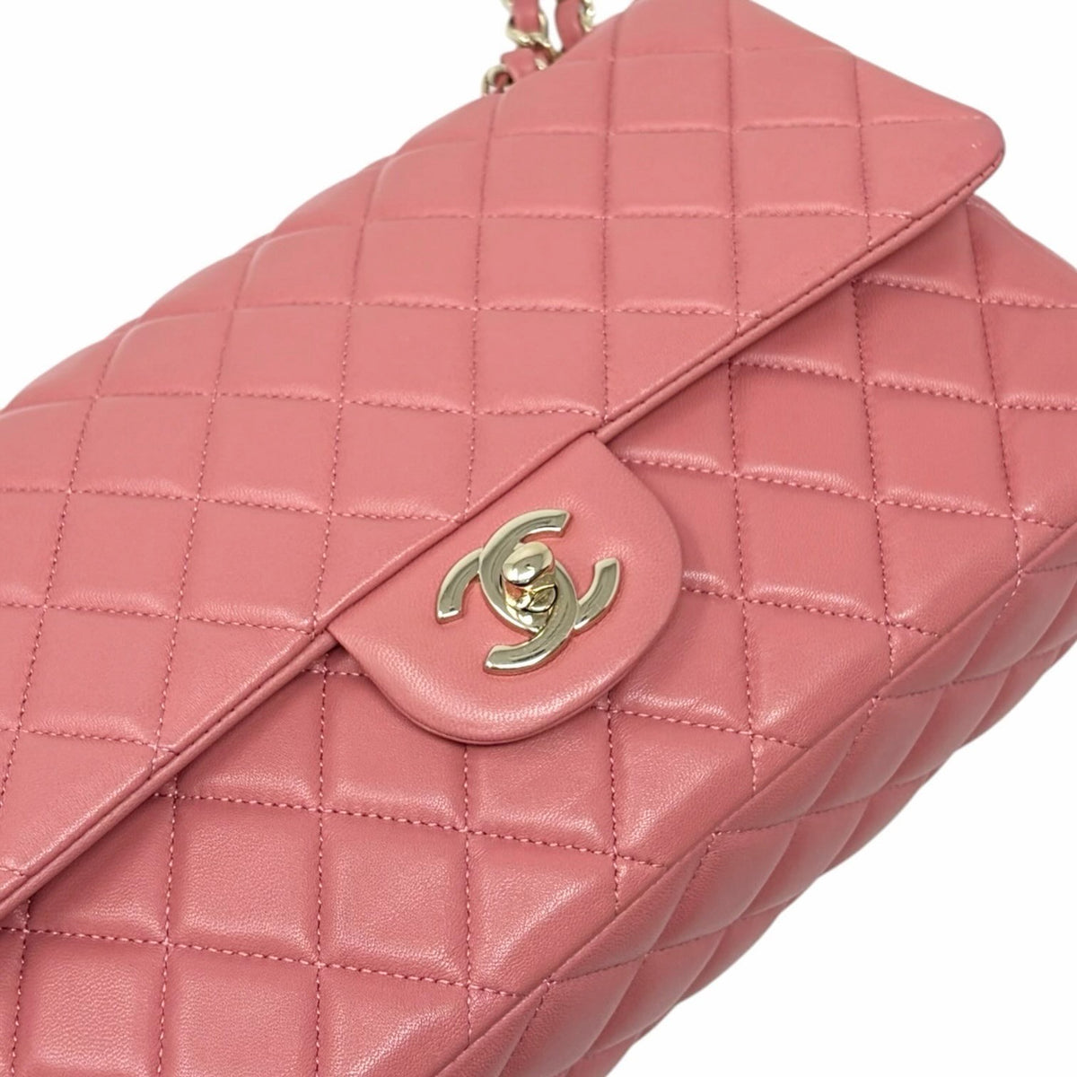 CHANEL Vintage CC Logo Quilted Double Chain 2way Bag Pink Gold Leather 902959