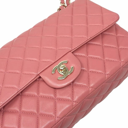 CHANEL Vintage CC Logo Quilted Double Chain 2way Bag Pink Gold Leather 902959