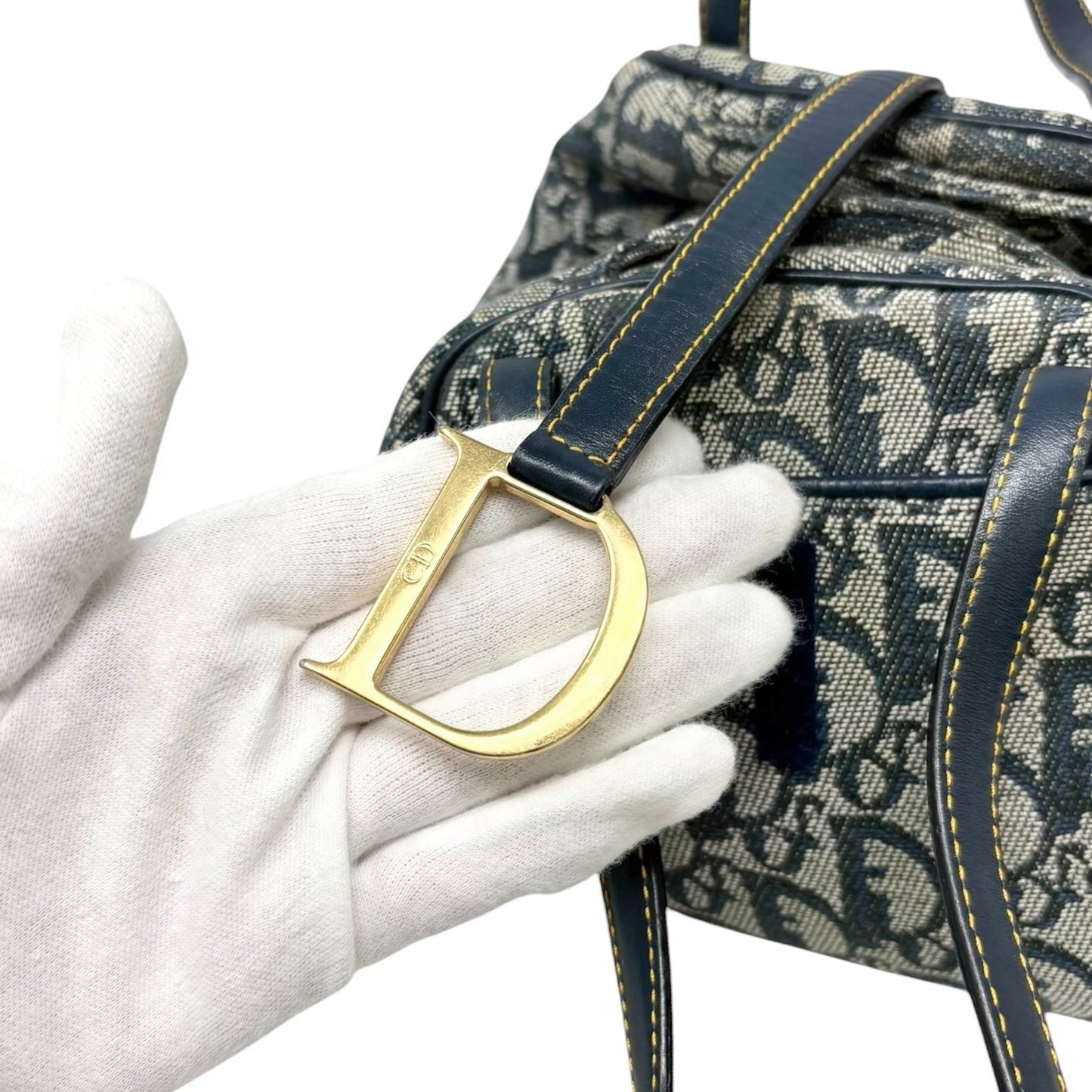 Christian Dior Vintage 2001 Trotter Monogram Mini D Charm Bag Handbag Blue 90128