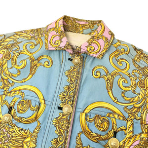 GIANNI VERSACE Vintage 1992 Medusa Baroque Denim Jacket Pink Blue Gold Rank AB