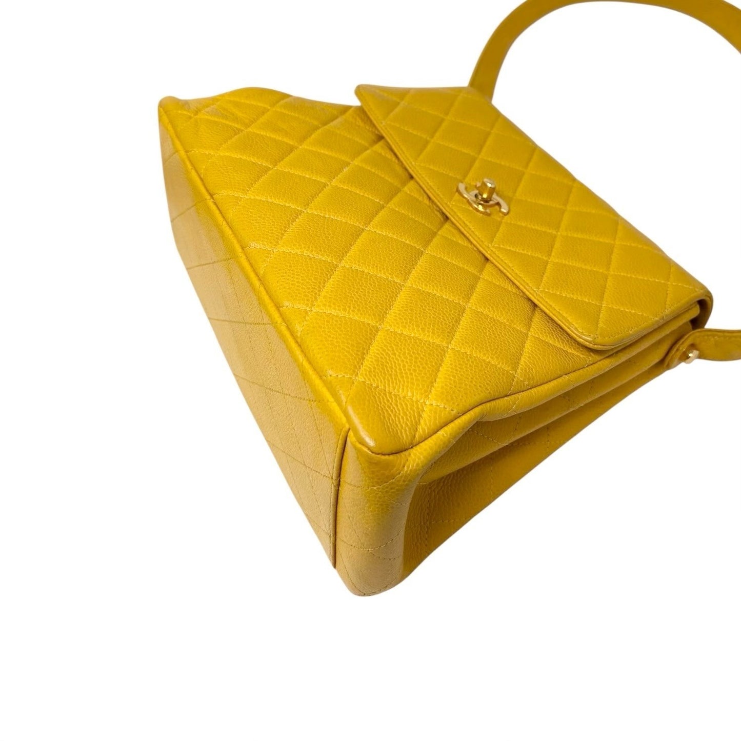 CHANEL Vintage CC Logo Turnlock Quilted Flap Shoulder Bag Yellow Gold Leather