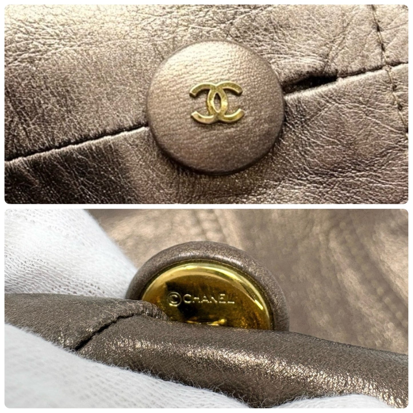 CHANEL Vintage 94A CC Logo Button Leather Dress One-piece #38 Gold Bronze