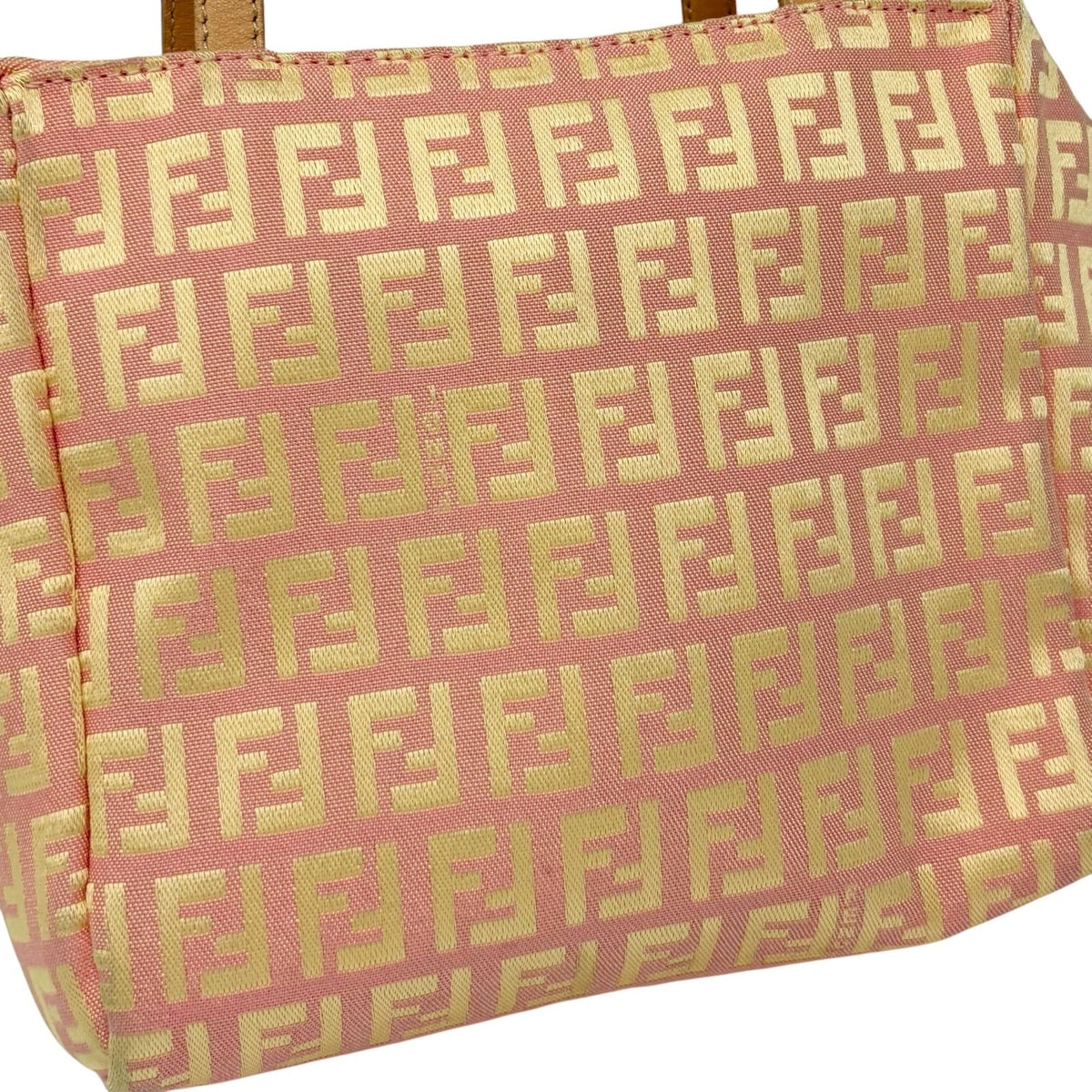 FENDI Vintage FF Logo Zucchino Mini Handbag Pink Yellow Canvas 902482