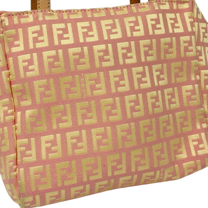 FENDI Vintage FF Logo Zucchino Mini Handbag Pink Yellow Canvas 902482