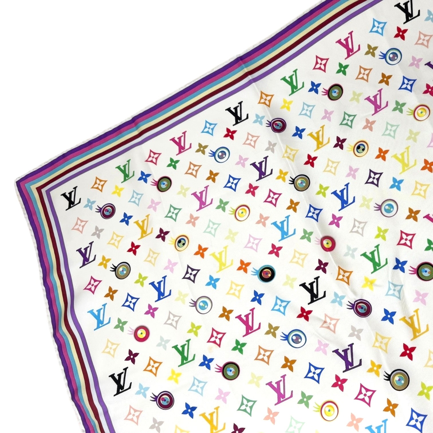 LOUIS VUITTON Vintage Eye Love Monogram Multicolor Logo Scarf Wrap Shawl