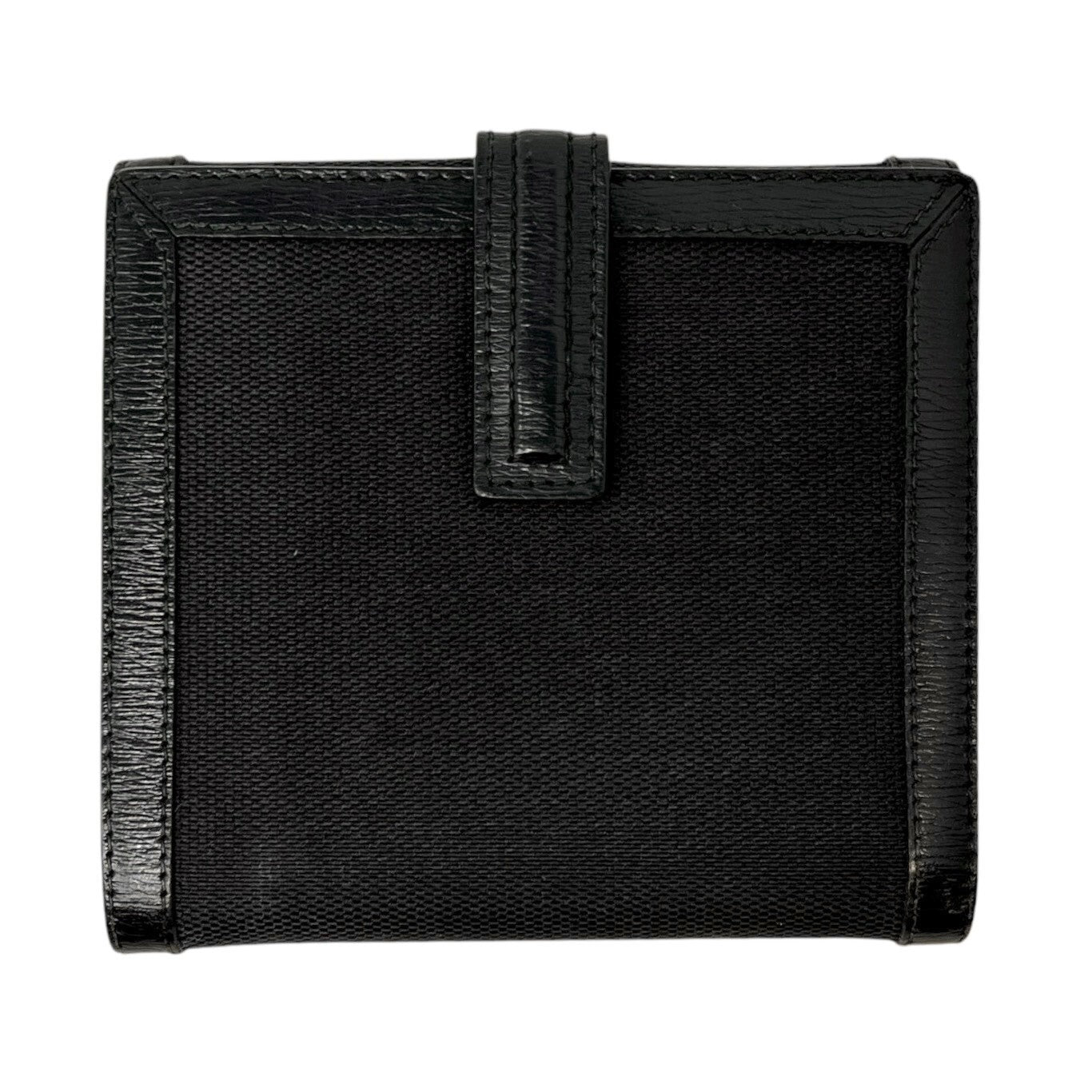GUCCI Vintage G Square Logo Compact Wallet Button Black Gold Cotton
