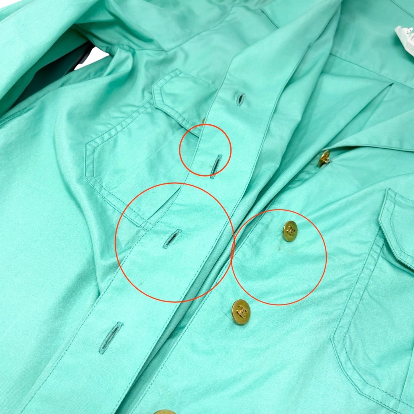 CHANEL Vintage PO4883 CC Logo Shirt Top #38 Button Light Green Gold 902593