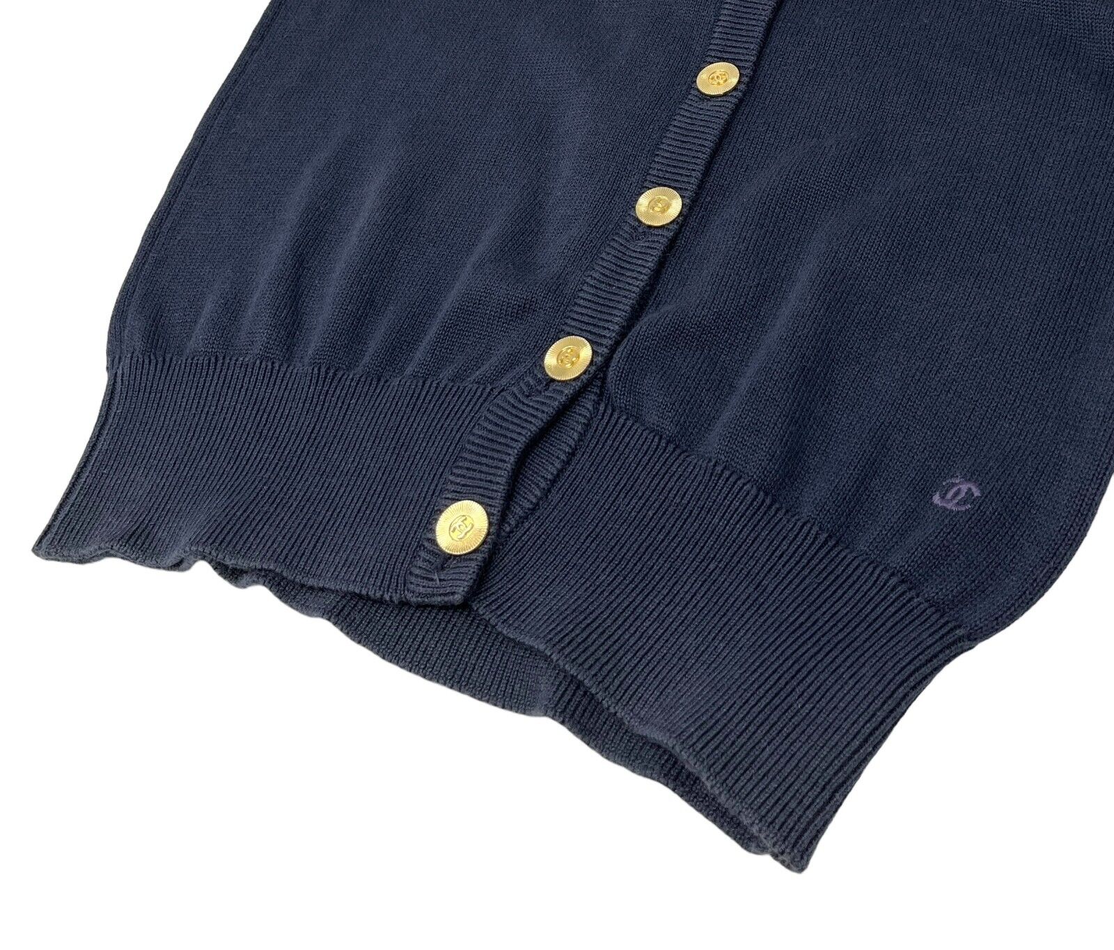 CHANEL Vintage CC Cardigan Sweater Top #L Bicolor White Blue Cotton RankAB