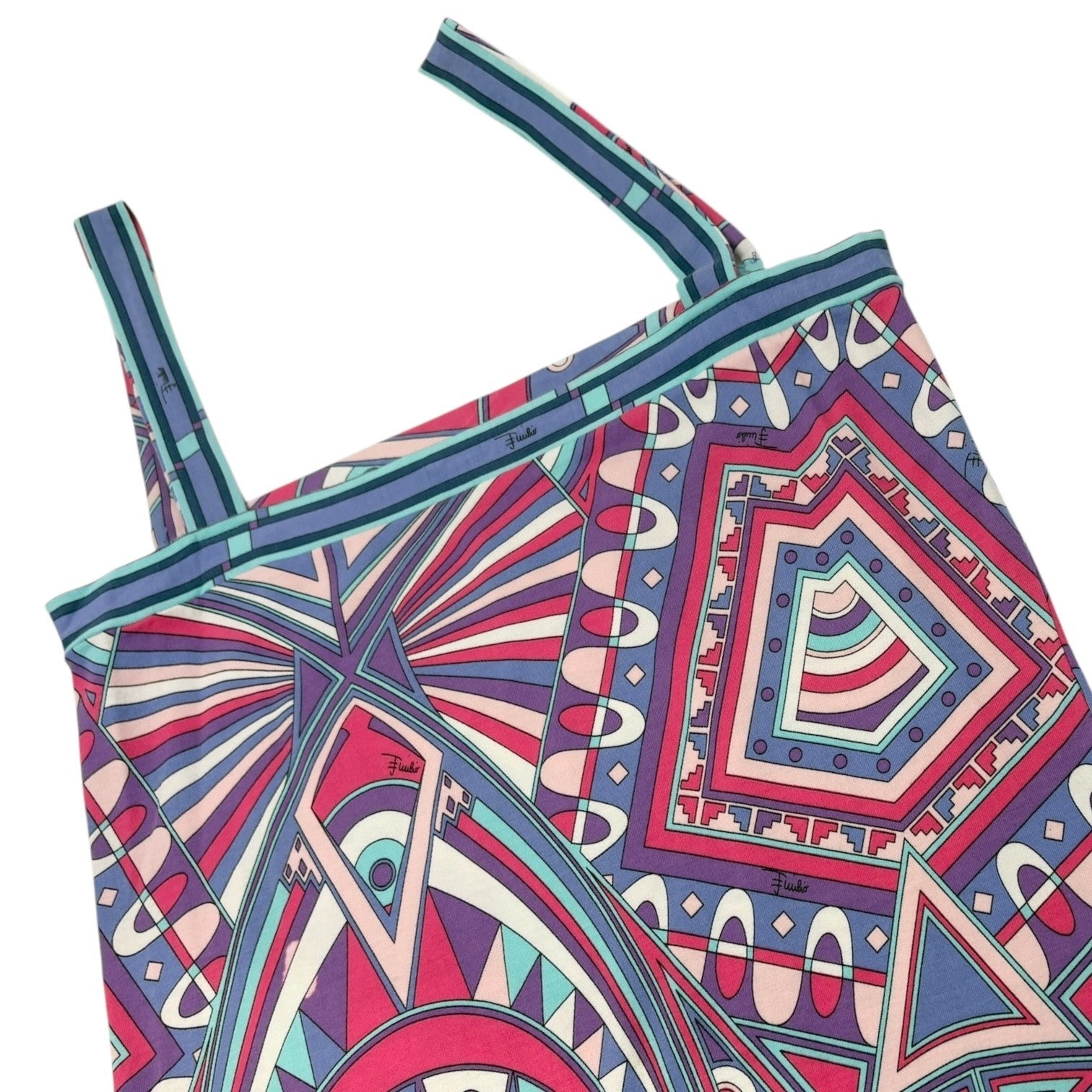 EMILIO PUCCI Vintage Logo Vivara Multicolor Camisole Dress #38 Blue Cotton