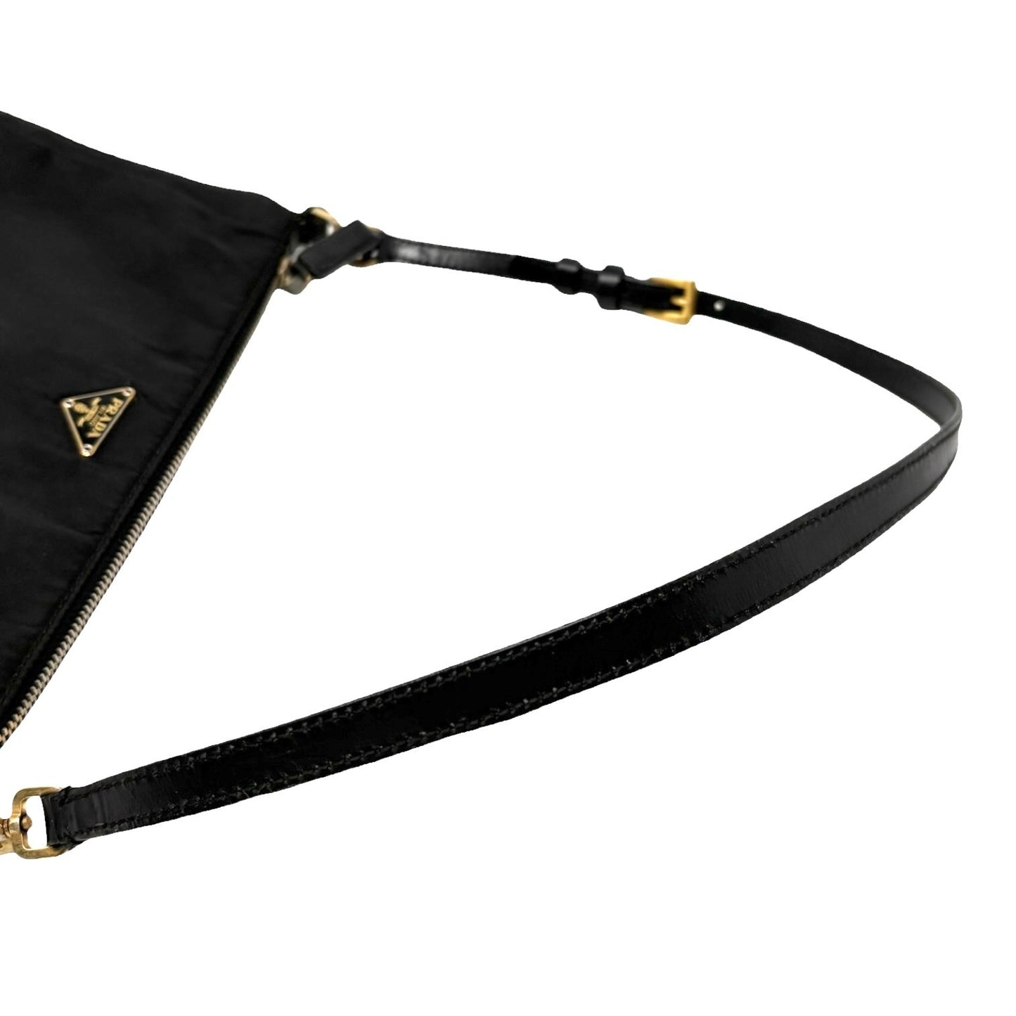 PRADA Vintage Triangle Logo Tessuto Nylon Mini Shoulder Bag Black Gold 902301