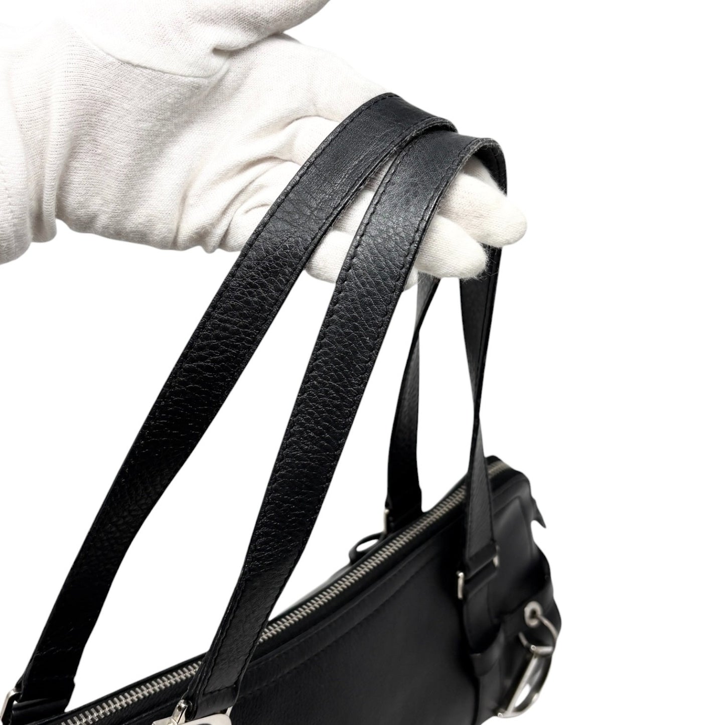 Christian Dior Vintage Logo Charm Shoulder Bag Black Silver Leather 901869
