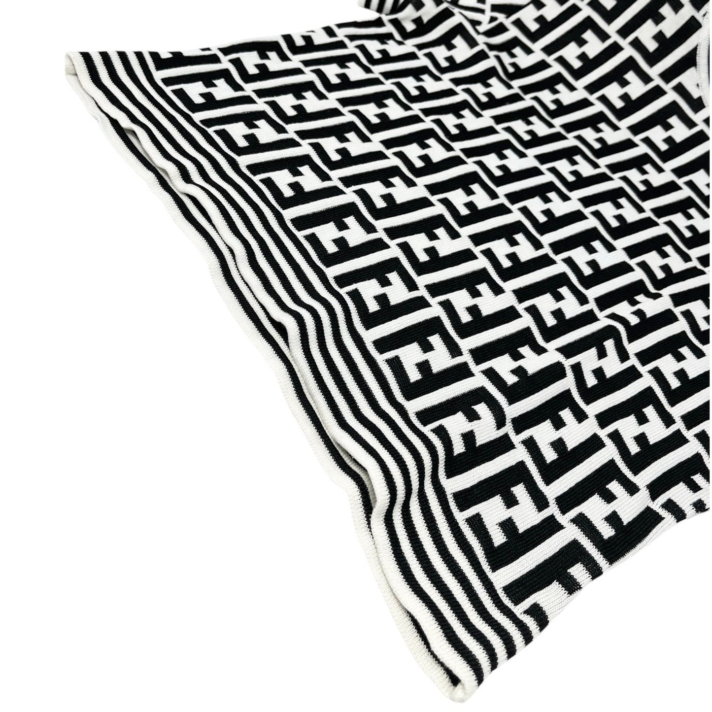 FENDI Vintage Zucca Knit Top T-shirt #40 White Black Monogram Short Sleeve
