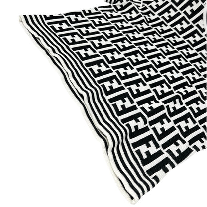 FENDI Vintage Zucca Knit Top T-shirt #40 White Black Monogram Short Sleeve