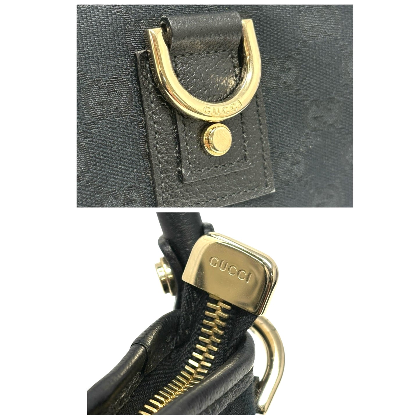 GUCCI Vintage GG Monogram Abbey Canvas Shoulder Bag Dark Blue Black Gold