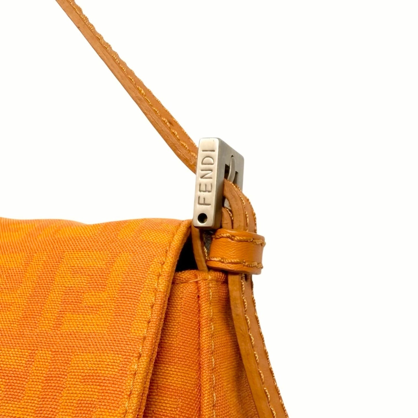 FENDI Vintage Logo Zucchino Mamma Baguette Mini Shoulder Bag Orange 902036