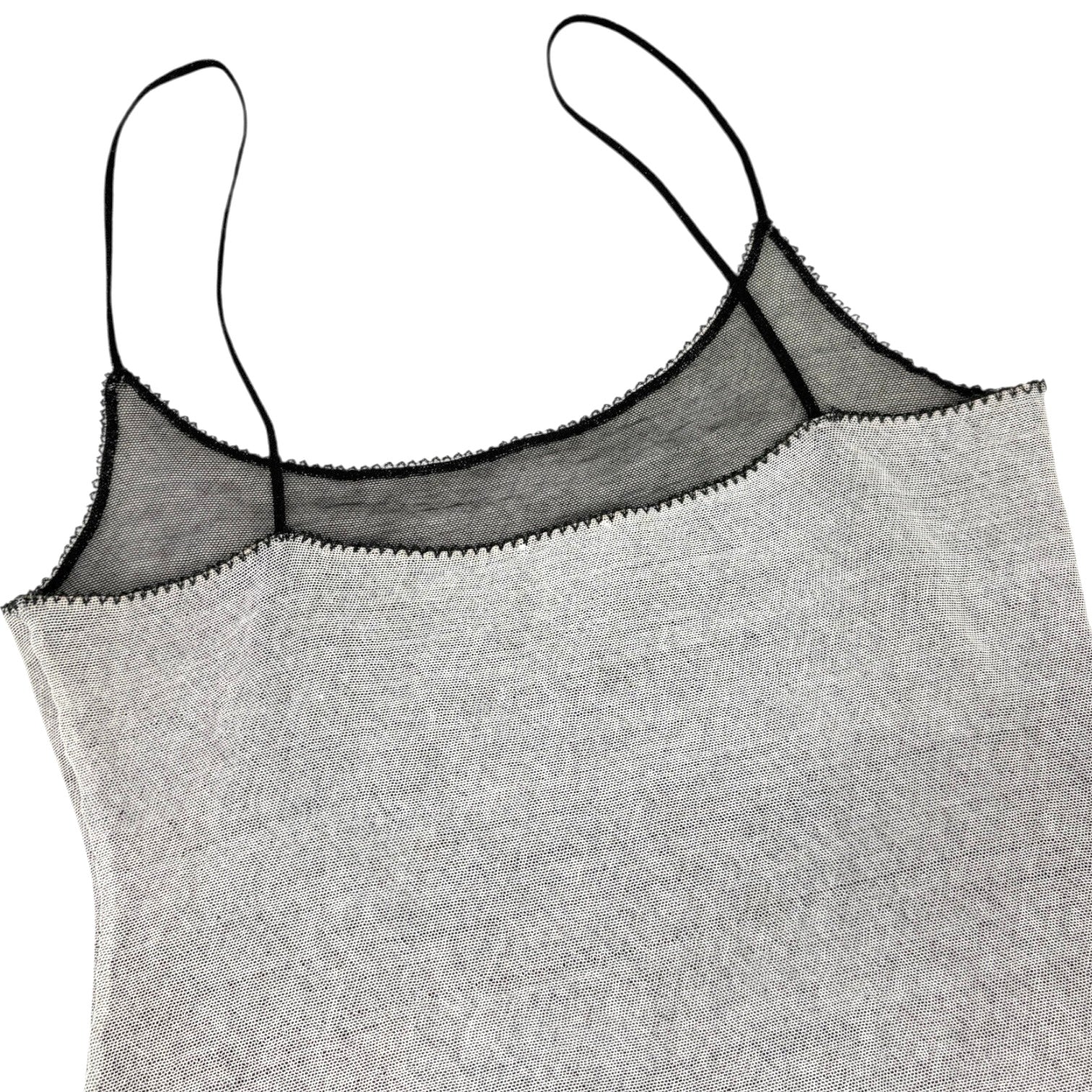 CHANEL Vintage 04P CC Logo No.5 Overlay Mesh Camisole Top #40 Gray Cotton Lace