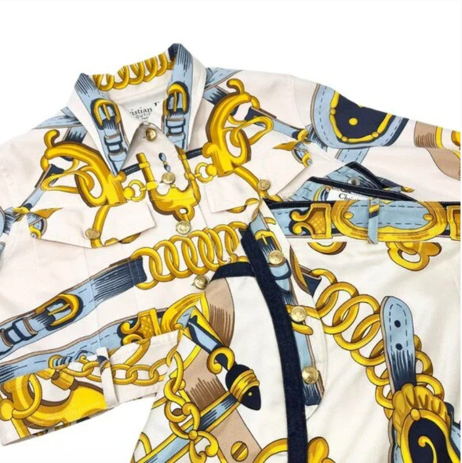 Christian Dior Vintage 2000 Spring Jacket Skirt Set #38 #40 Cream Gold Silk