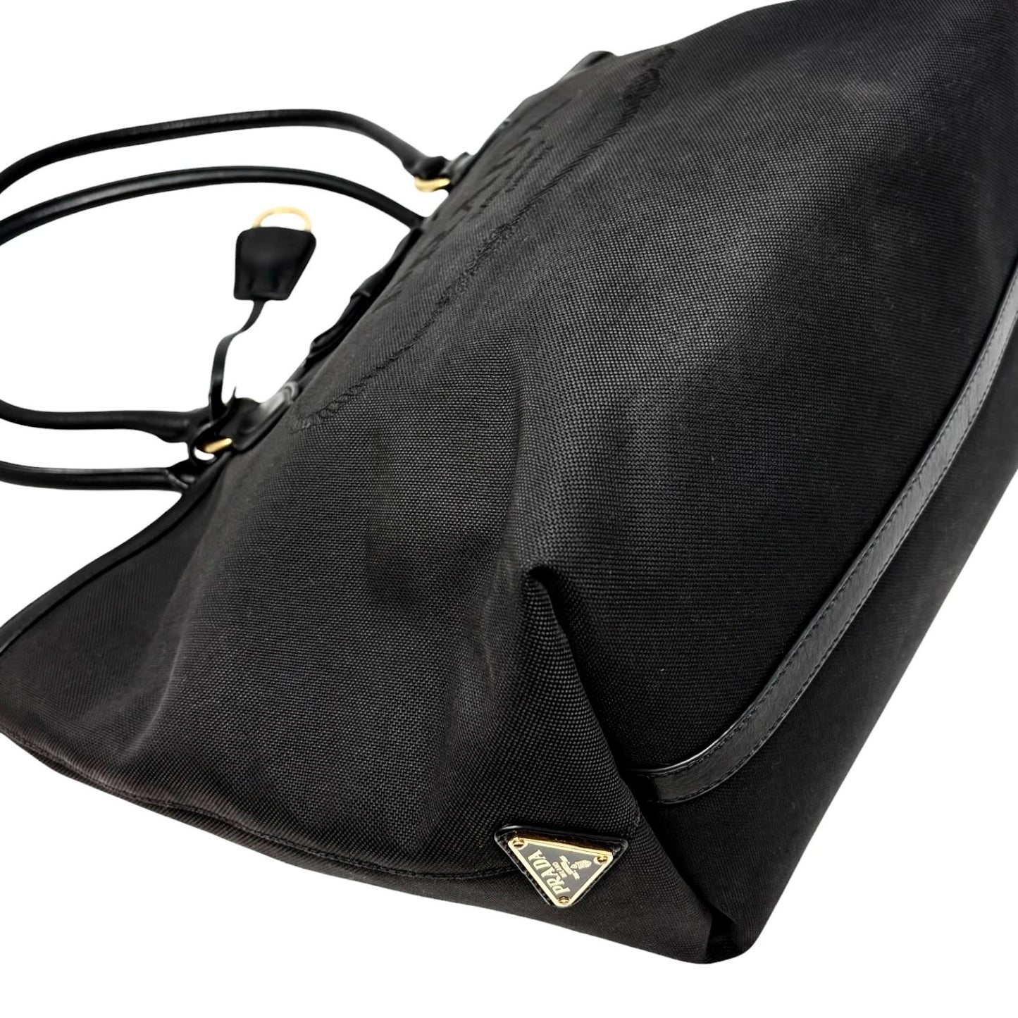 PRADA Vintage Milano Jacquard Logo Canvas Shoulder Tote Large Bag Black 902242