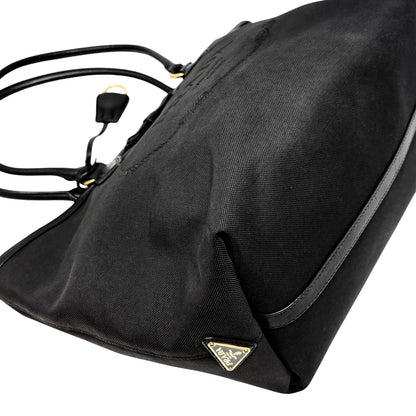 PRADA Vintage Milano Jacquard Logo Canvas Shoulder Tote Large Bag Black 902242