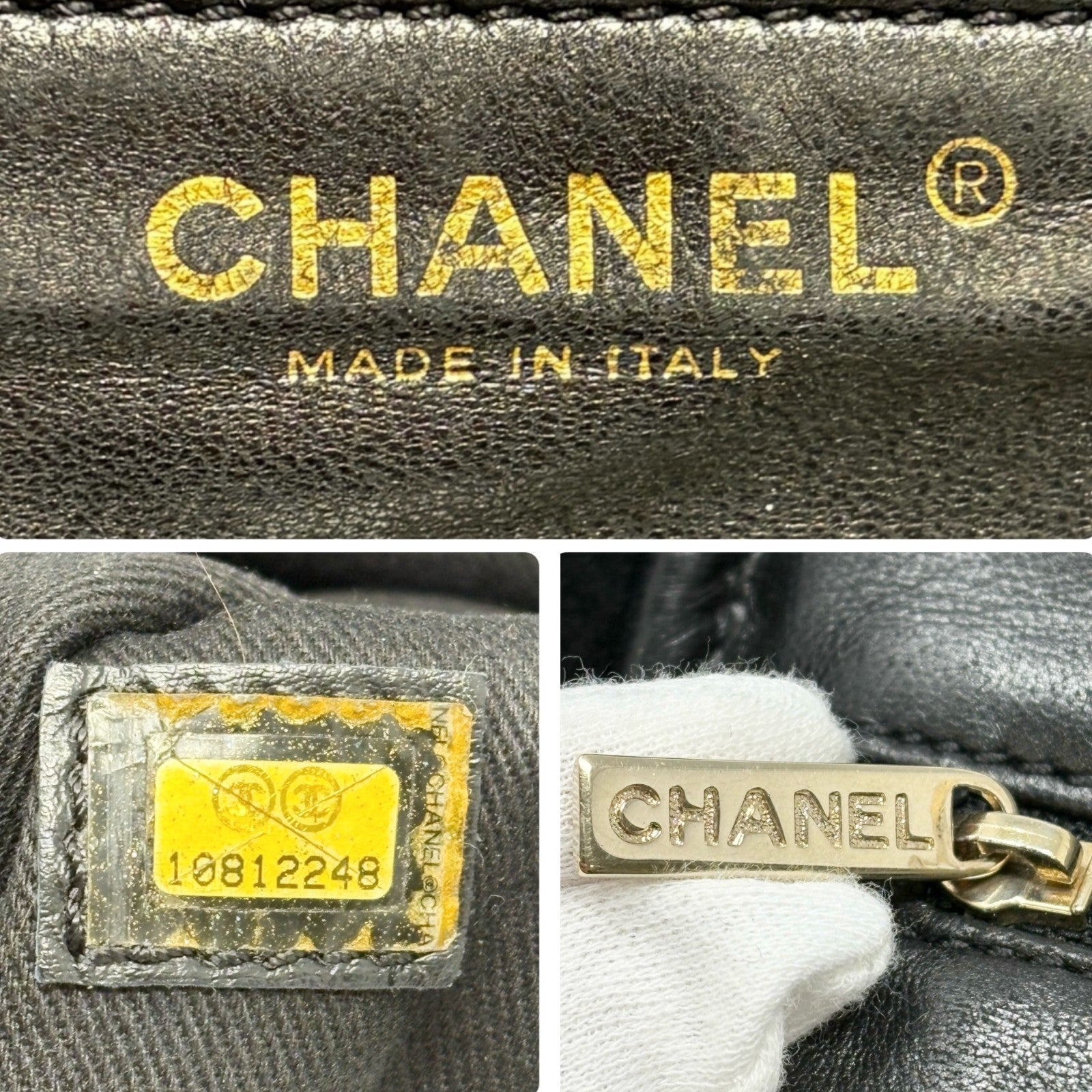 CHANEL Vintage 2006 CC Logo Shearling Tote Bag Handbag Black Gold Suede Mouton