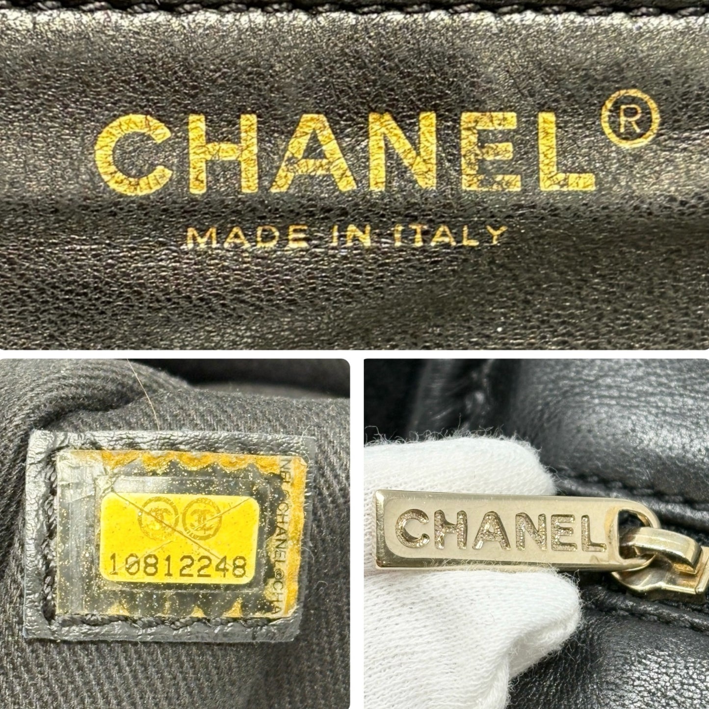 CHANEL Vintage 2006 CC Logo Shearling Tote Bag Handbag Black Gold Suede Mouton
