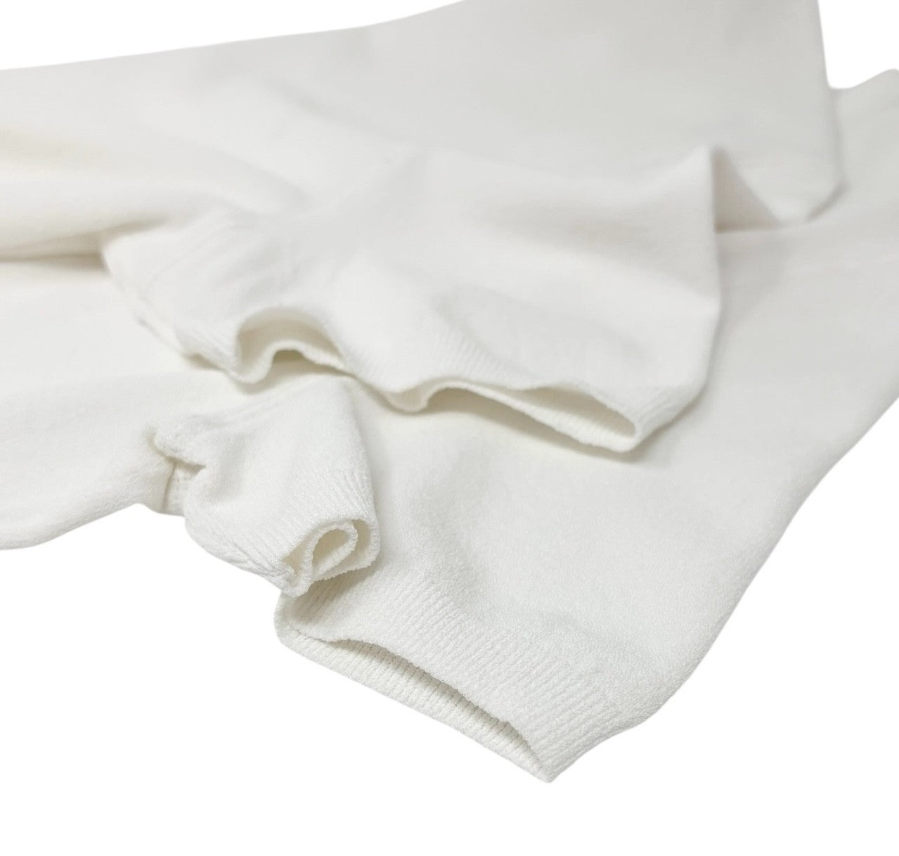 CHANEL Vintage 04C CC Logo Knit T-shirt Top #46 White Cotton See-through Mesh