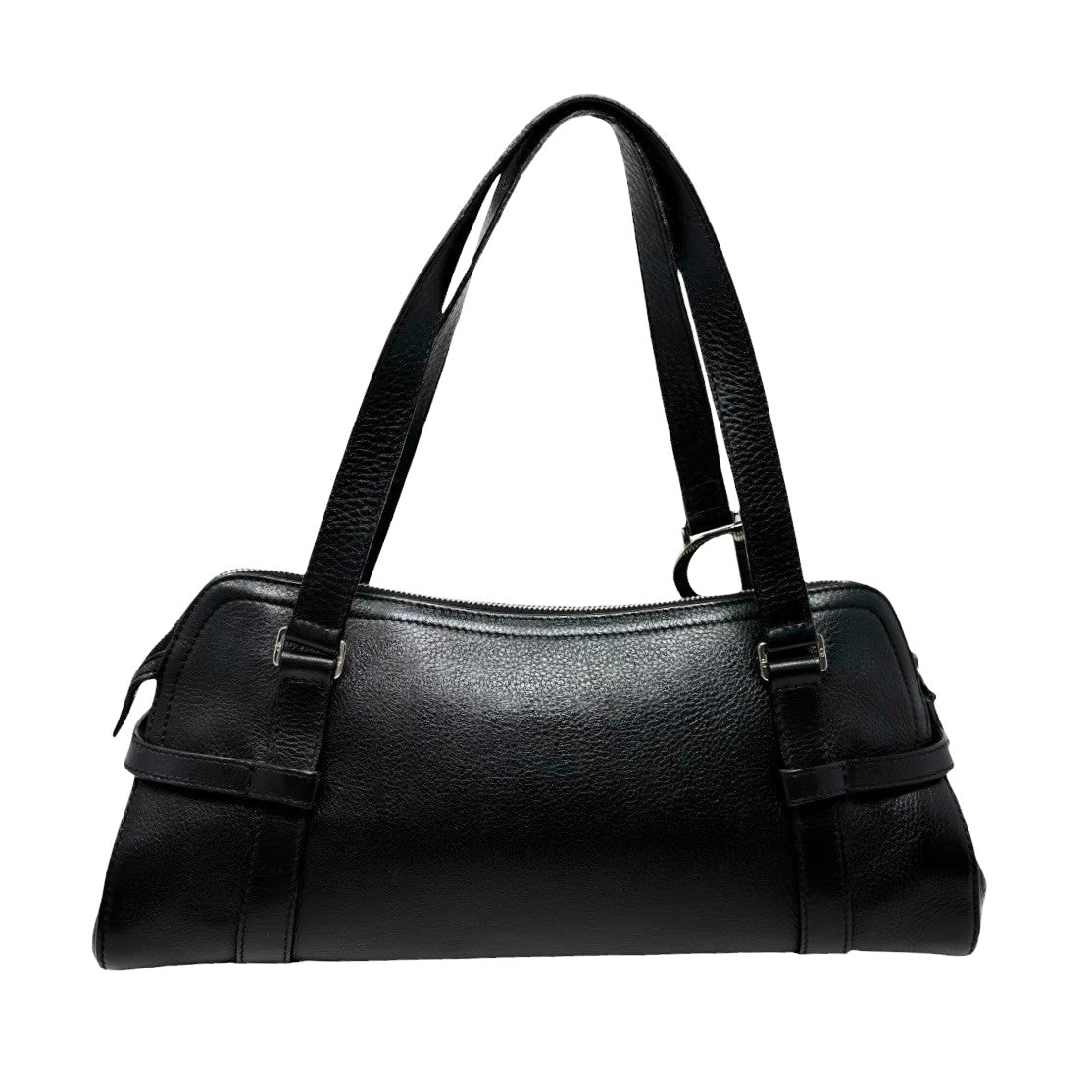 Christian Dior Vintage Logo Charm Shoulder Bag Black Silver Leather 901869
