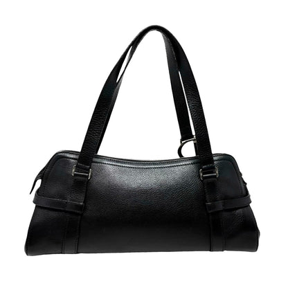 Christian Dior Vintage Logo Charm Shoulder Bag Black Silver Leather 901869